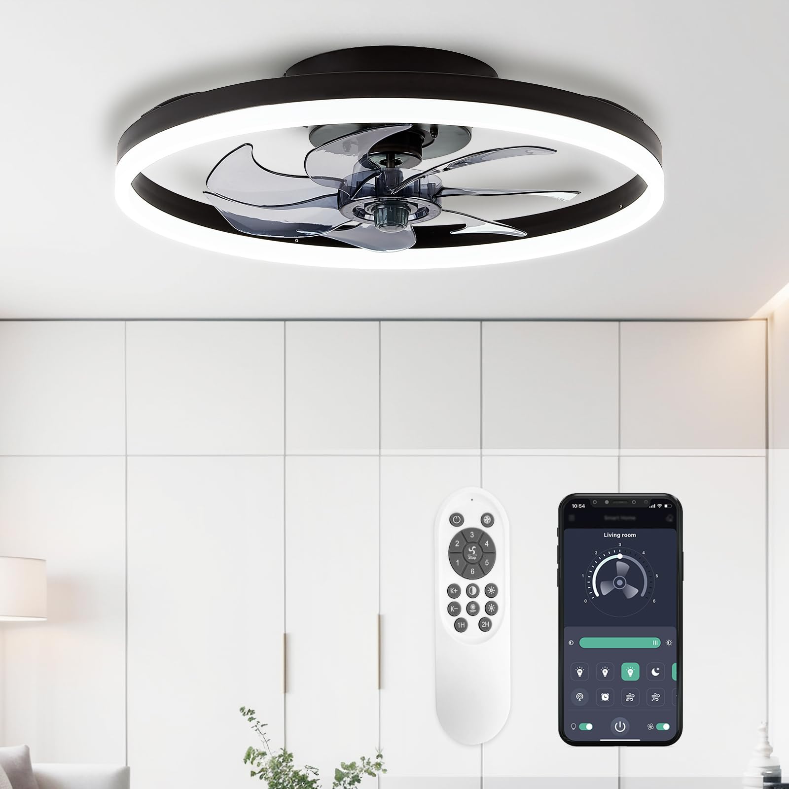 STERREN 20'' Modern Low Profile Ceiling Fan with Light